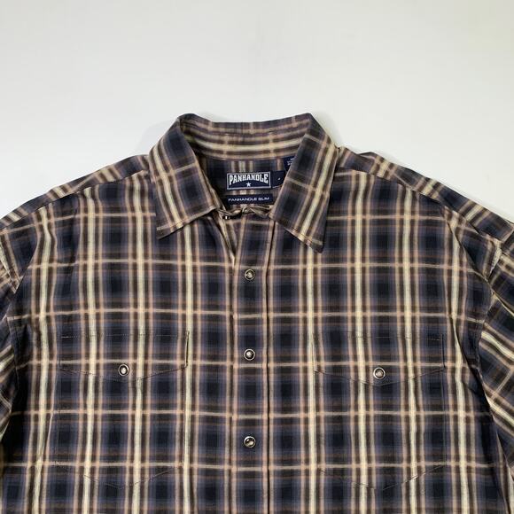Panhandle Shirt Mens L Large Pearl Snap Buttons Plaid Long Sleeve Pocket Western - Picture 3 of 8